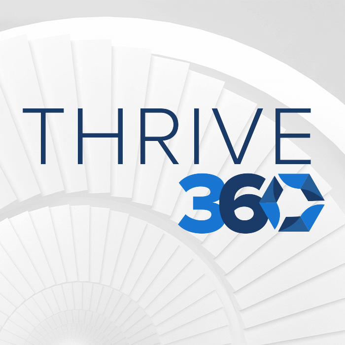 Staircase with Thrive360 logo.